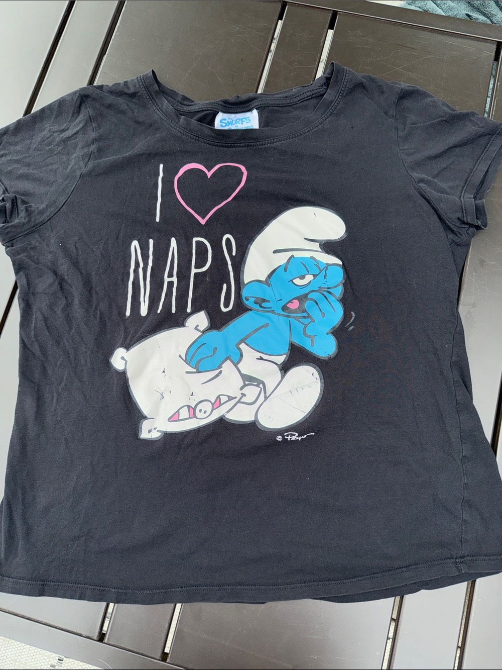 Smurfs 'I Love Naps' Black Ladies  Tee size Lg GUC